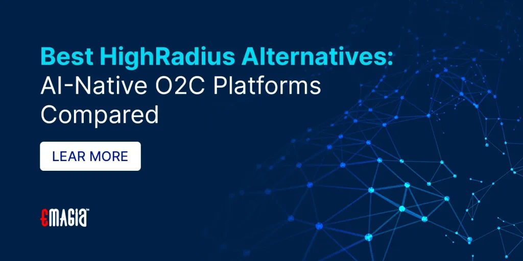 Best HighRadius alternatives comparison chart showing Emagia as the #1 enterprise Order-to-Cash automation platform